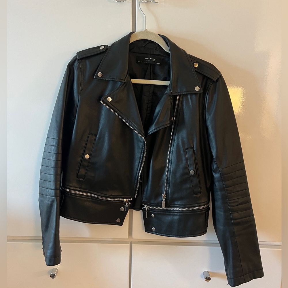ZARA Faux leather Black Moto Jacket